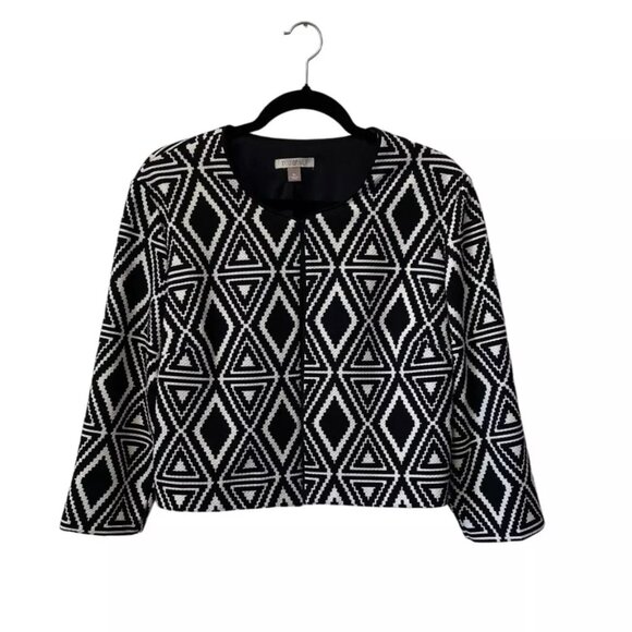 ROZ & ALI BLAZER AZTEC GEOMETRIC SIZE XL 3/4 SLEEVE JACKET CLASSIC ARTSY CAREER - Picture 1 of 9